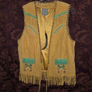 Double D Ranch Let 'er Buck XL Suede Beaded Fringe Vest NWT